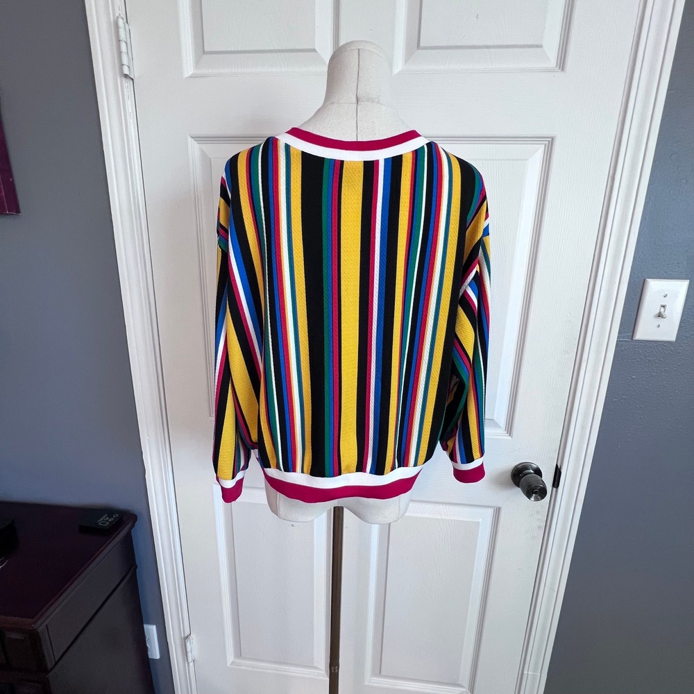 Dice Women XL Multi Color Vertical Stripe Ribbed Knit Pullover Crop Top Sweater - Picture 3 of 7